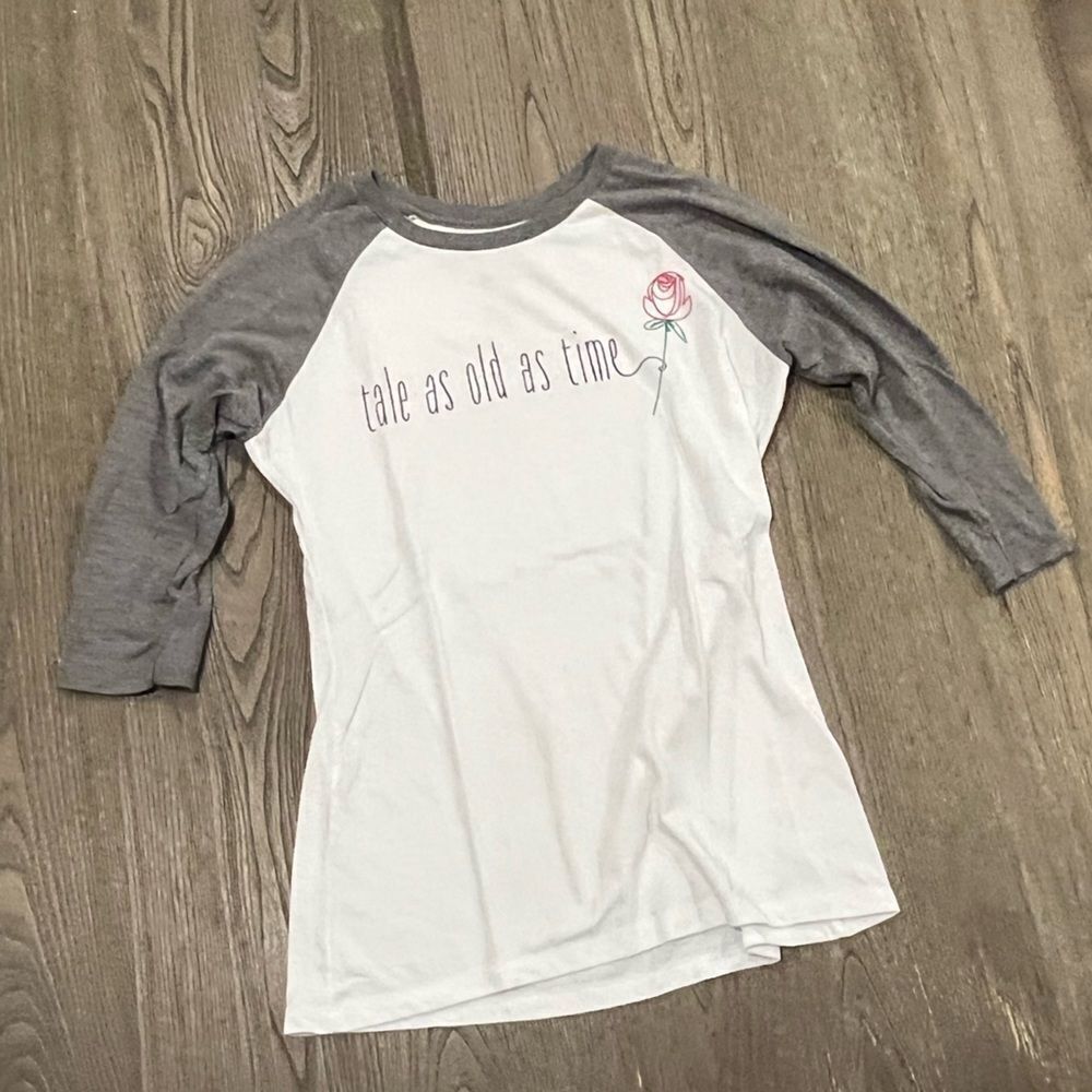 Disney Parks Baseball Tee Beauty and The Beast Tale as Old as Time White Gray S